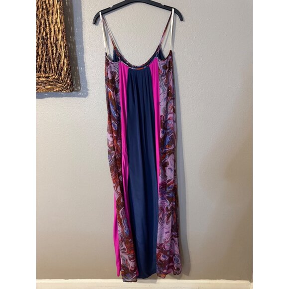 Ella Moss Silk Maxi Dress M Medium Tiered Sleeveless Flowy Pinks Purples Belted - Picture 9 of 15